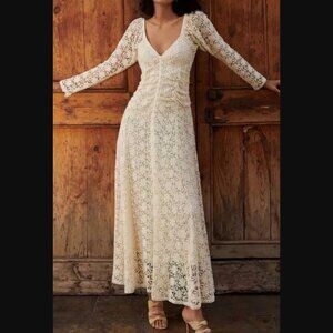 Anthropologie By TiMo Crochet Cream Crochet Maxi Dress Size Medium